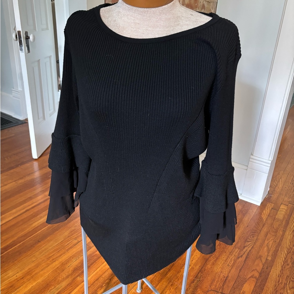 Design History Ethelda Ruffle Bell Sleeve Black Sweater